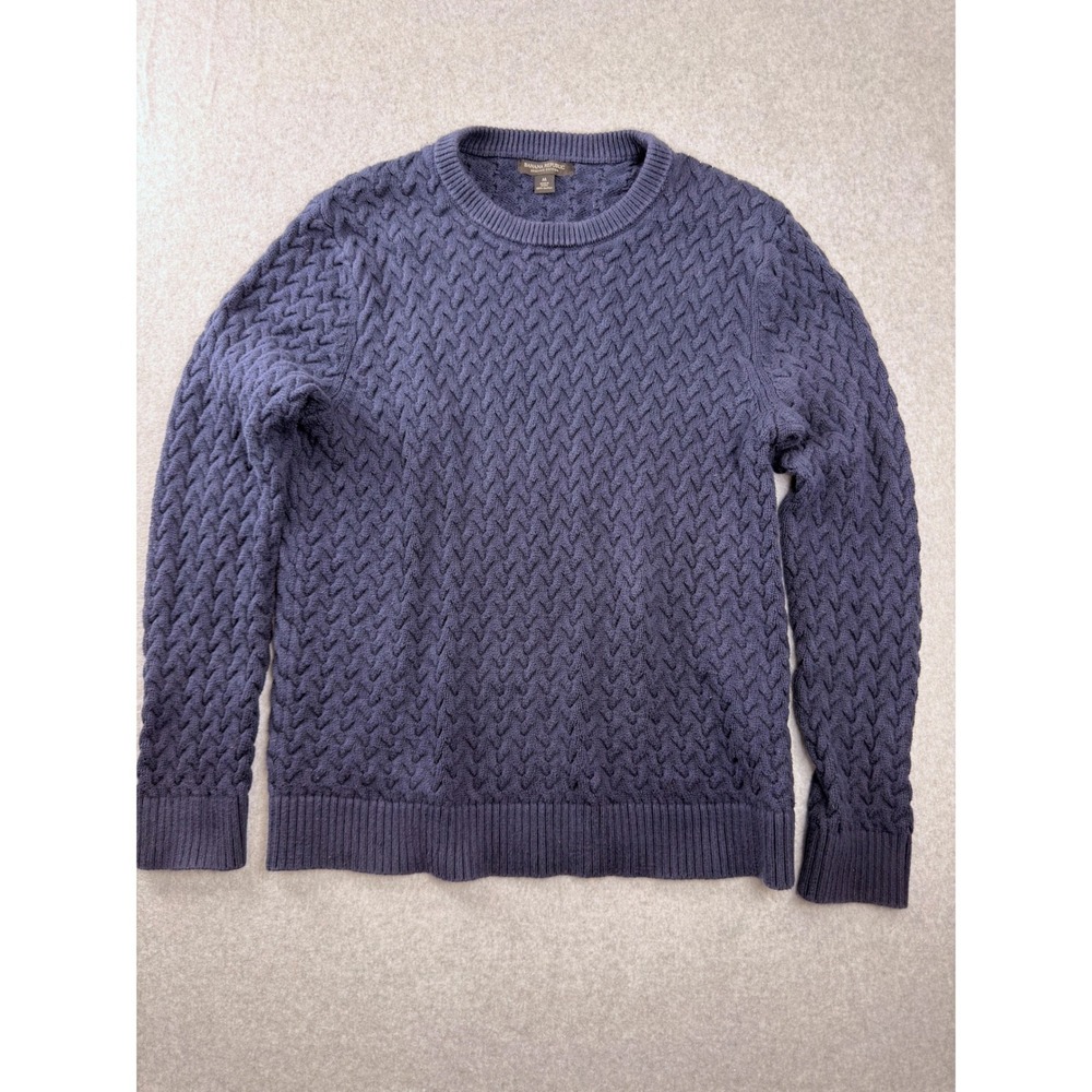 Banana Republic Mens Organic Cotton Cable Knit Crewneck Sweater Navy Blue M